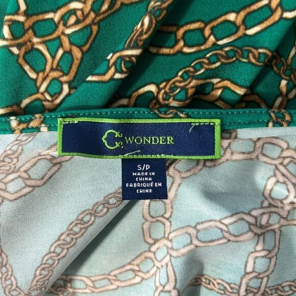 C. Wonder Chain Print Ultra Marine Green Long Sleeve Self Tie Wrap Dress Size S - Picture 7 of 7